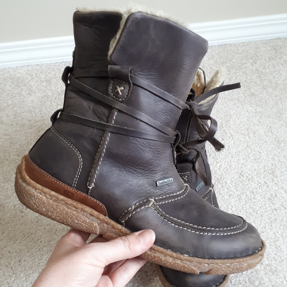 JOSEF SEIBEL / 39, 8 / Women Zip Wrap Tie Leather Winter Shearling Boots - Brown